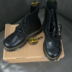 Dr. Martens Black Boots with Yellow Stitching